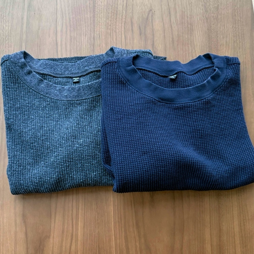 Uniqlo Waffle Tee 3/4 Sleeves Navy and Gray Size XS